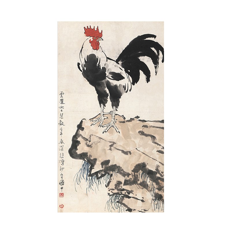 徐悲鸿大公鸡画招财风水画金x鸡报晓图画芯定制打印自粘贴装饰画图片