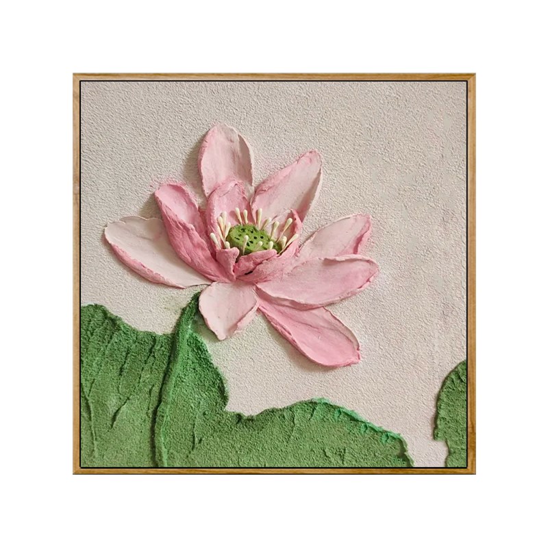 高级感荷花肌理画diy数字油画丙烯E填充手绘填色石英砂立体装饰画图片