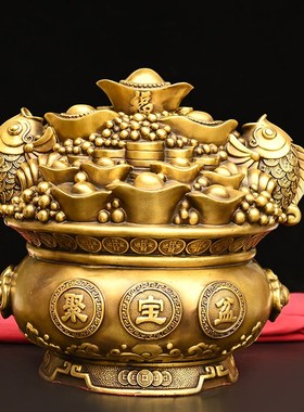 纯铜聚宝盆摆件h代代有钱福袋五路财神聚宝盆存钱罐店铺办公室装
