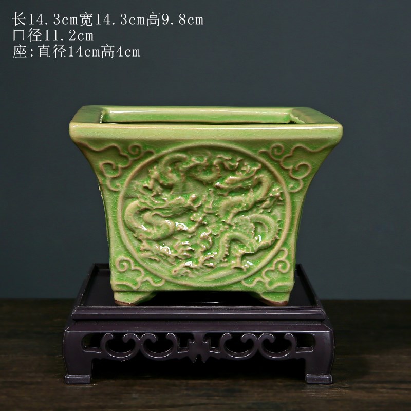 哥窑陶瓷花盆冰裂高款兰花飘枝绿植复古中式景盆R古典桌面造景盆