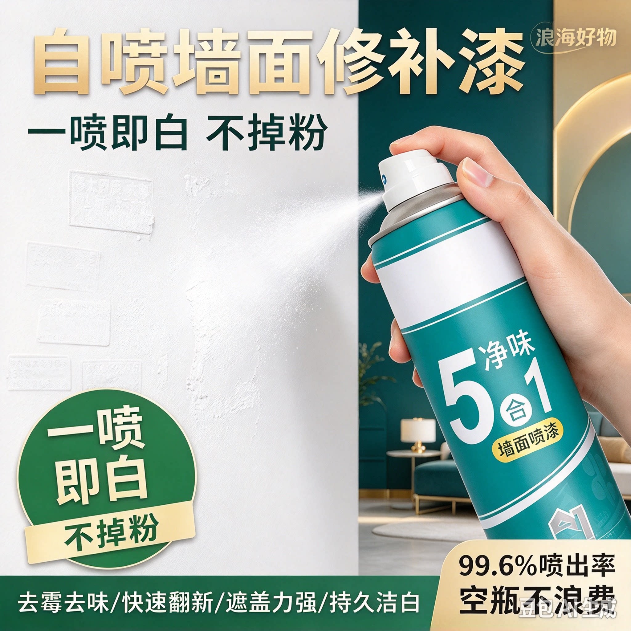 【拍1发3】墙面自喷漆翻新遮盖发霉发黄去污净味家用墙面修复RR