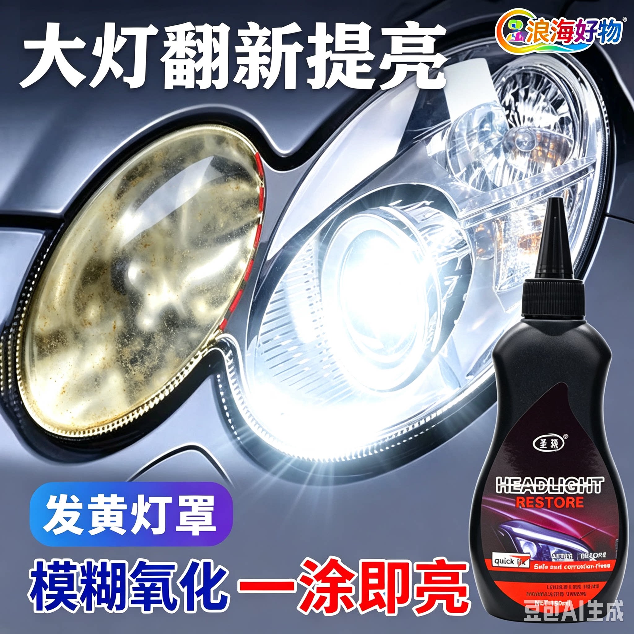 清除汽车大灯发黄神器 一擦即亮 无需打磨 修复车灯发黄翻新HQ