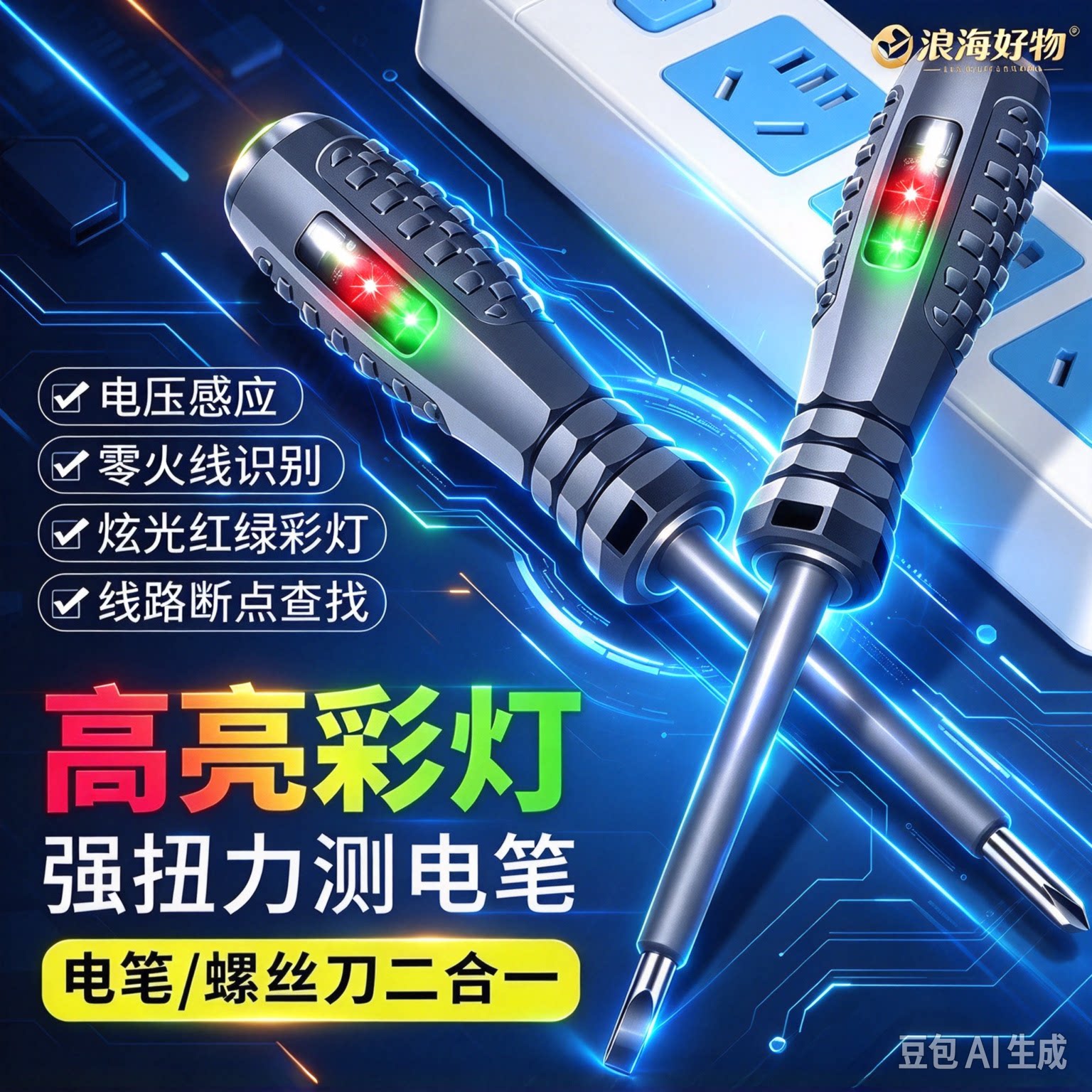 【拍一发二】测电笔电工专用多功能螺丝刀多用线路检测验电电笔HQ