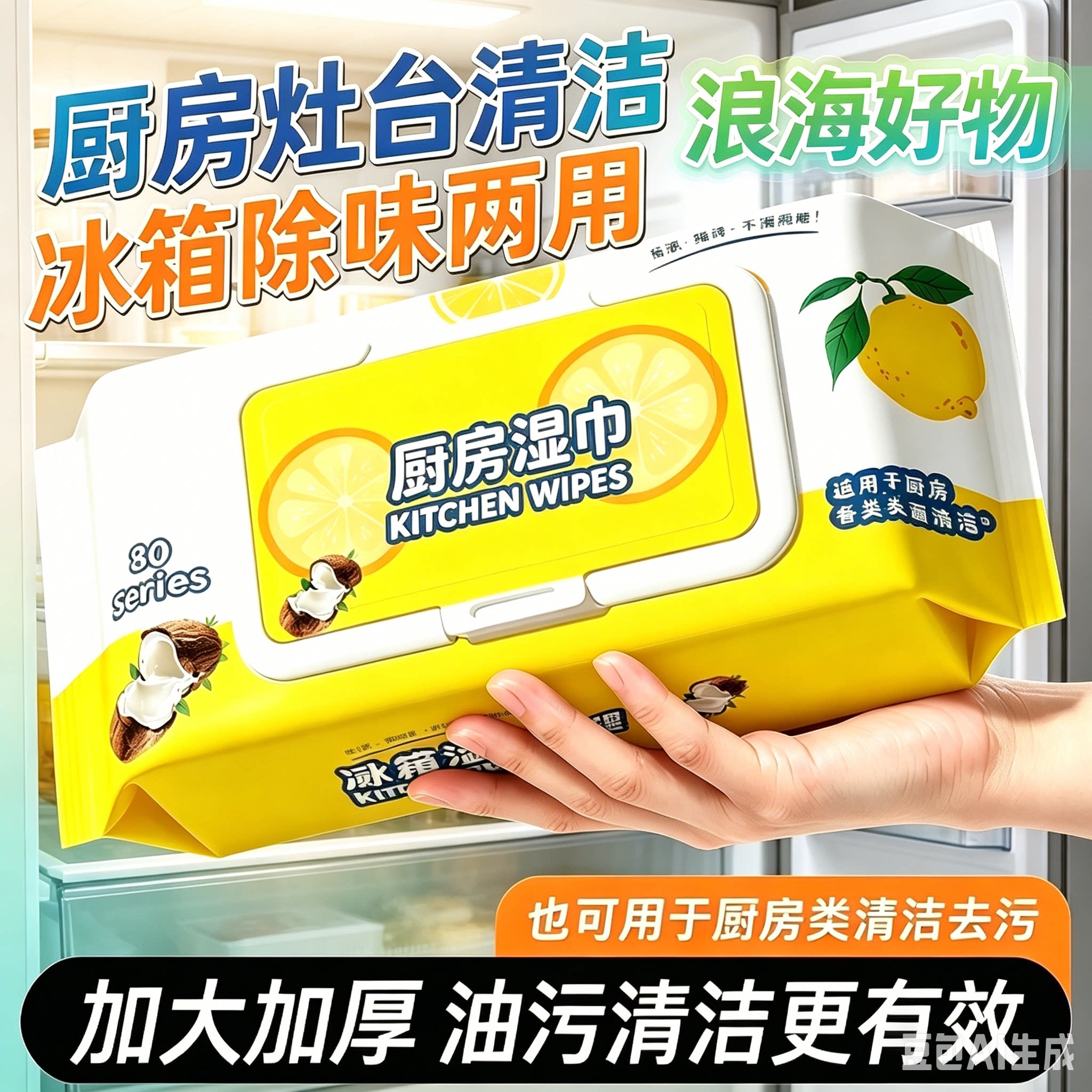 【下单立减50】强力冰箱清洁湿巾多用途清洁湿巾厨房油烟机RR