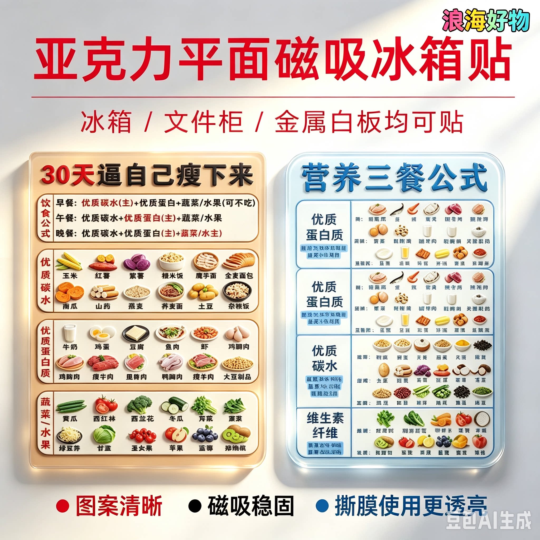 【营养三餐】亚克力磁吸冰箱贴健康营养均衡饮食家用厨房好物HQ