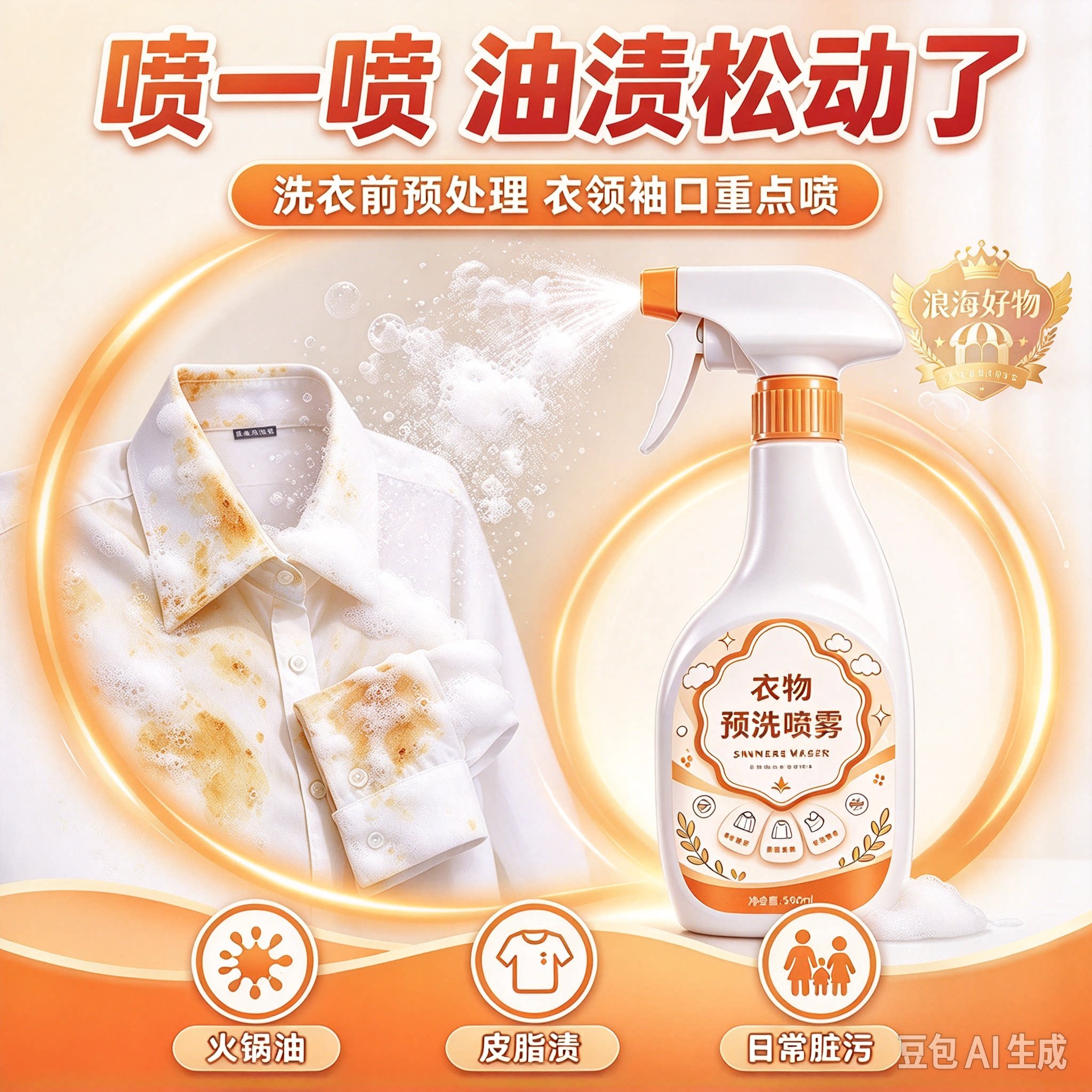 衣物预洗喷雾去油渍衣服油迹神器强力衣物渗透剂去油王衣领净RR
