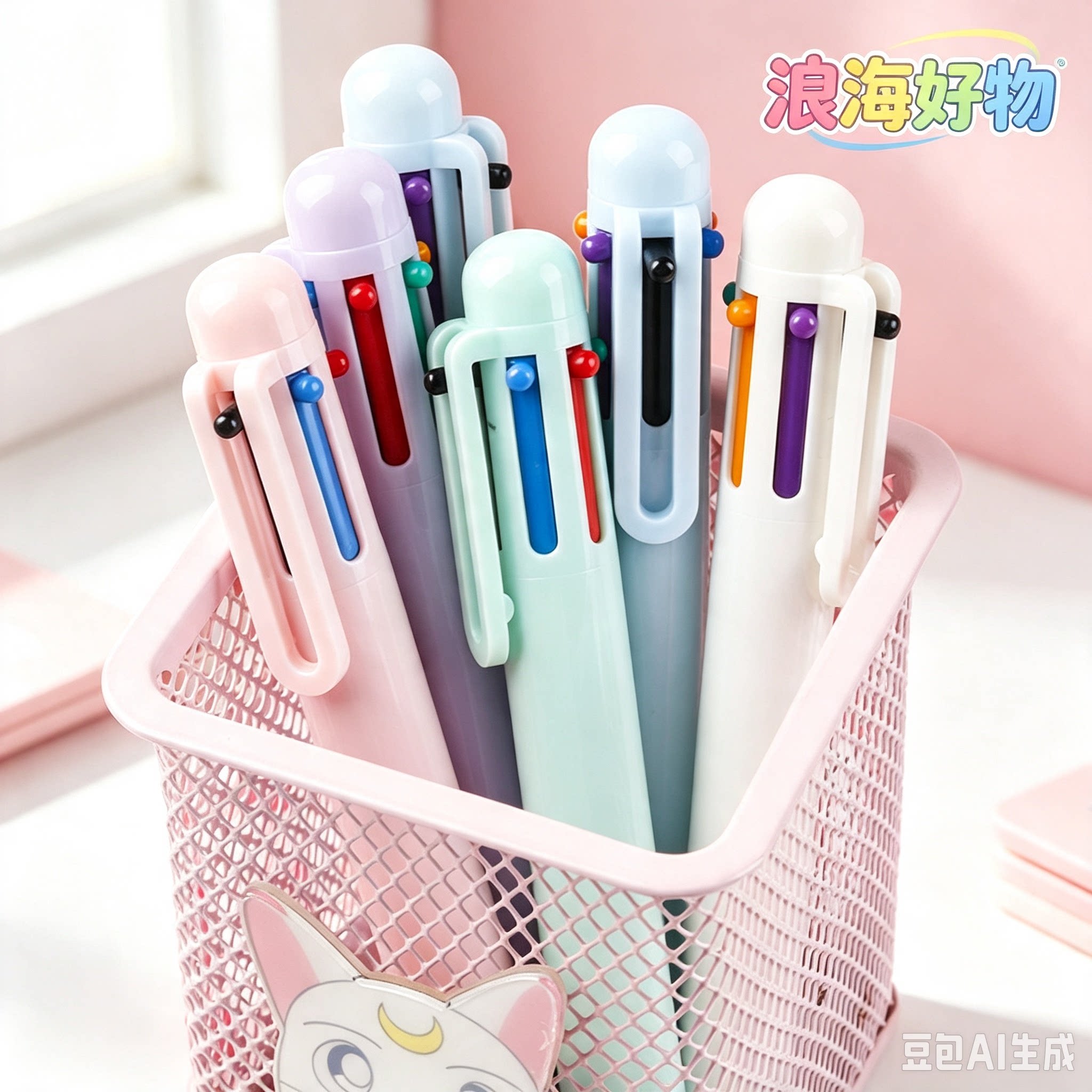 创意马卡龙六色笔高颜值ins纯色手账圆珠笔多色创意按笔HQ