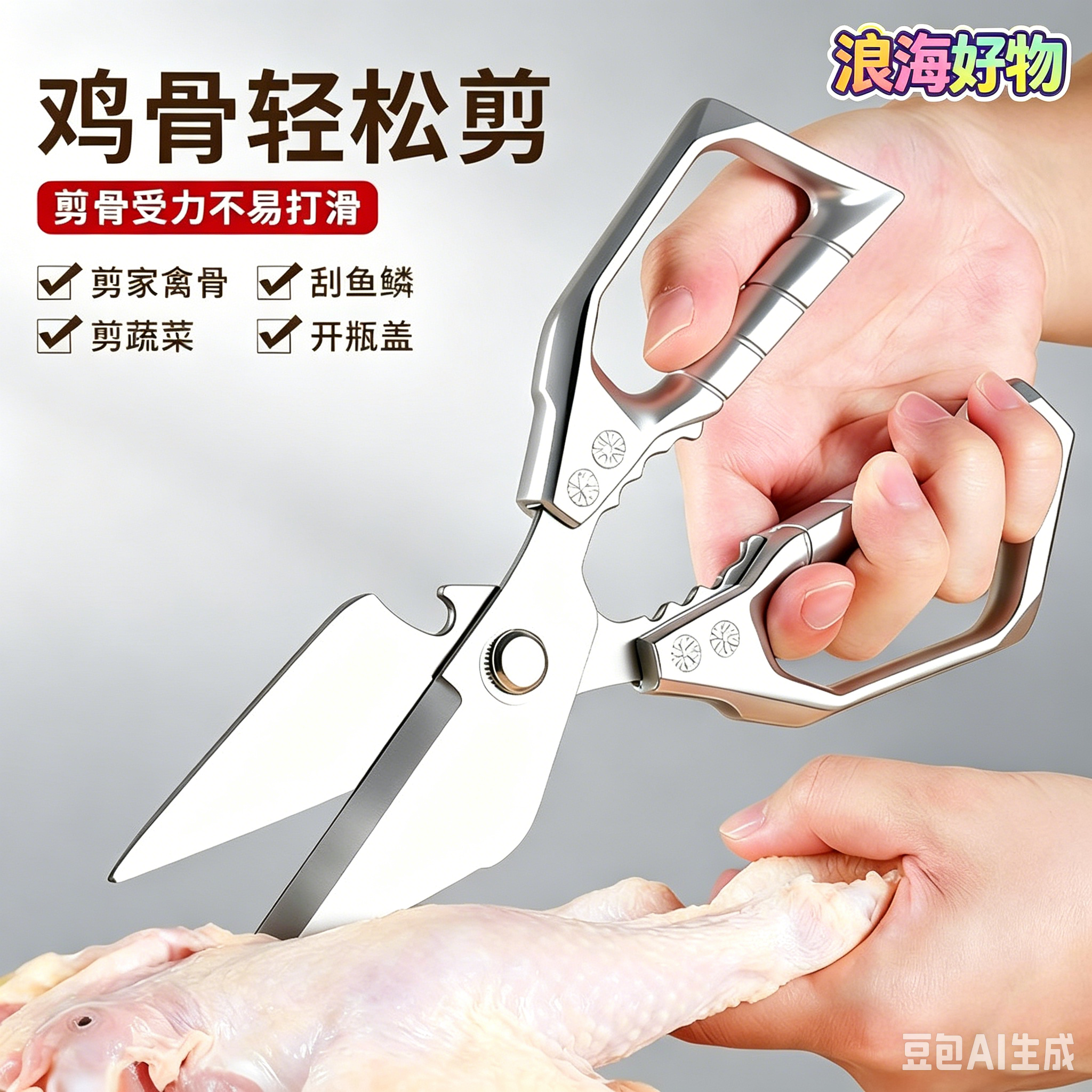 【下单立减50】强力厨房多功能剪鸡鸭烤肉杀鱼专用强力食物剪刀WL