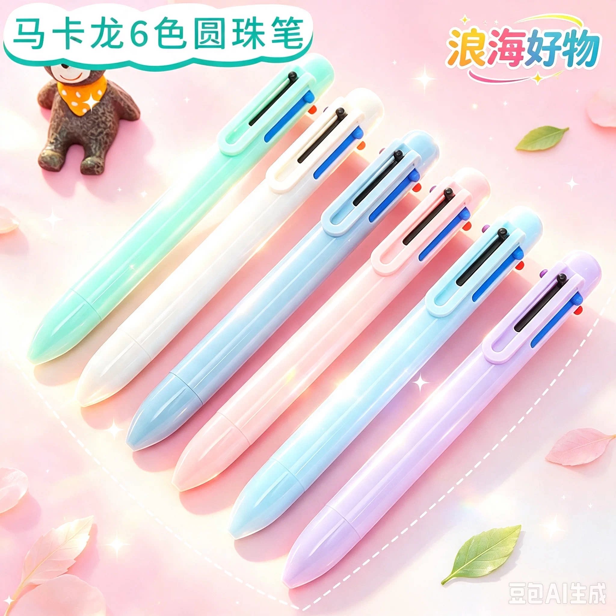 创意马卡龙六色笔高颜值ins纯色手账圆珠笔多色创意按笔RR