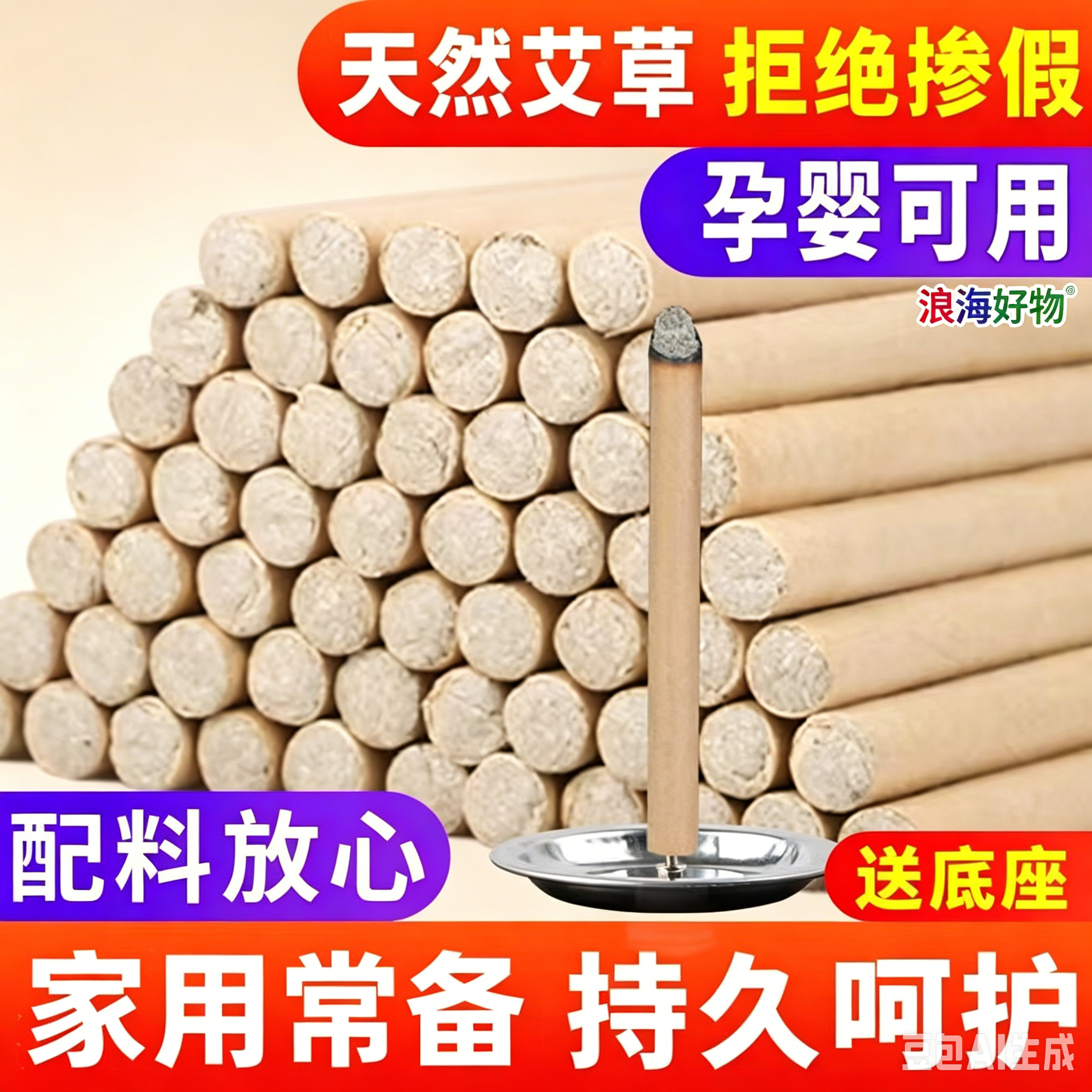 【到手50根+2个底座】天然艾条夏季家用室内熏异味天然艾草条WL