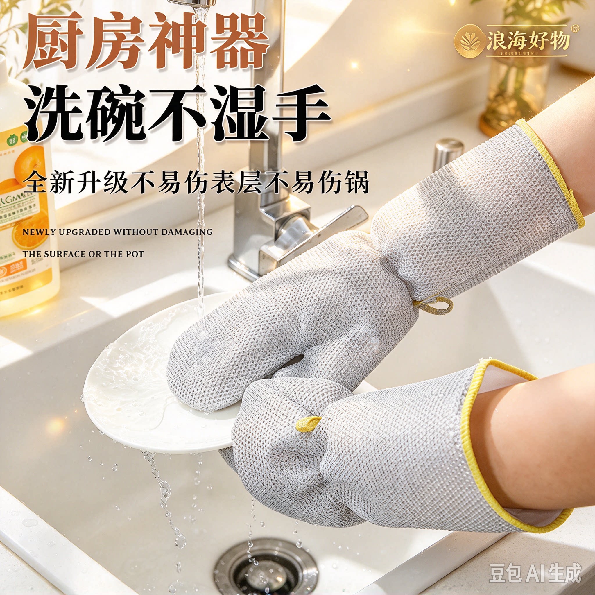 【下单立减50】厨房多功能防水防油防烫家务清洁钢丝洗碗手套HQ3