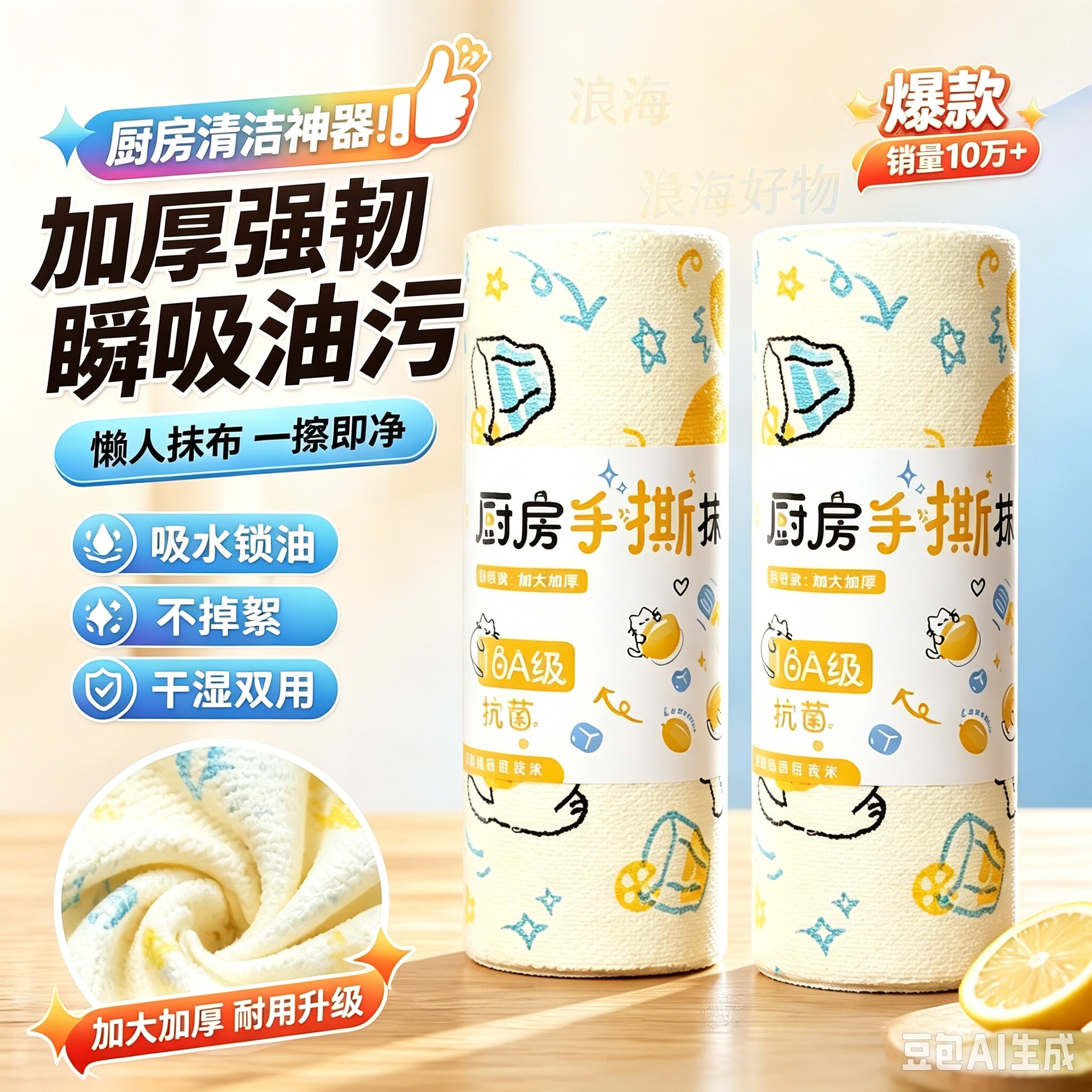 【10A抗菌抹布】厨房纸巾不易沾油污加厚水洗懒人洗碗巾百洁布RR