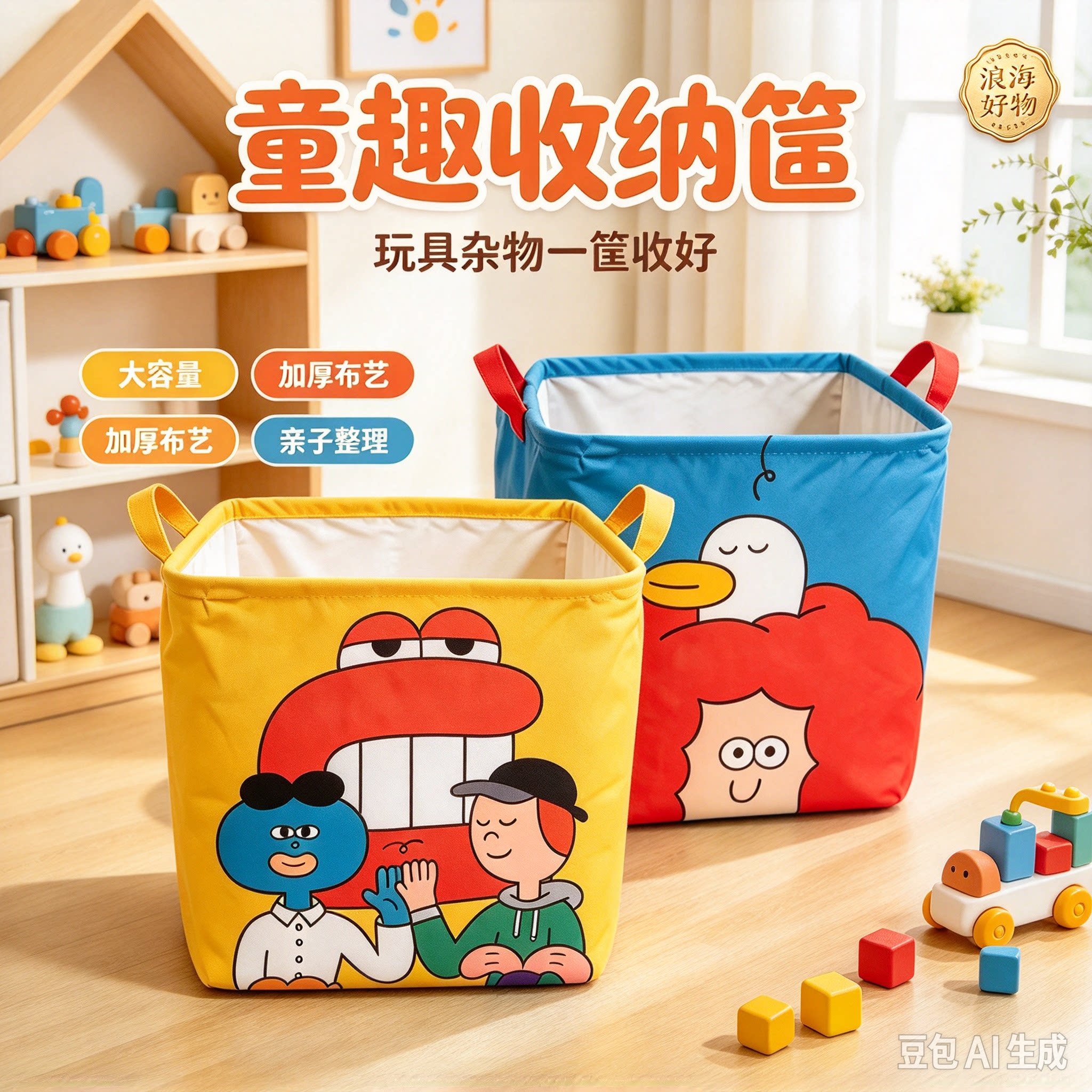 卡通车载防水收纳筐大容量可折叠家用车载收纳箱杂物整理储物HQ