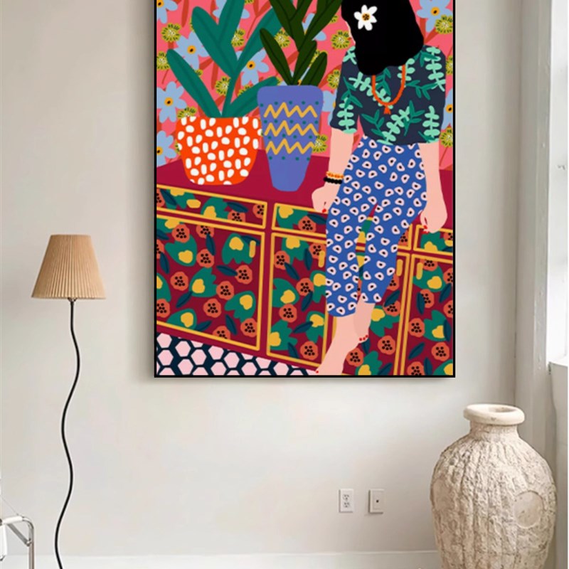 现货速发简约客厅卧室玄关彩色人物装饰摆画卧室床头挂画餐厅竖版