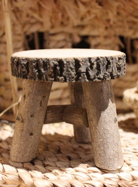 快速发货复古小凳子小摆件手工实木小木椅小木凳田U园风格拍摄道