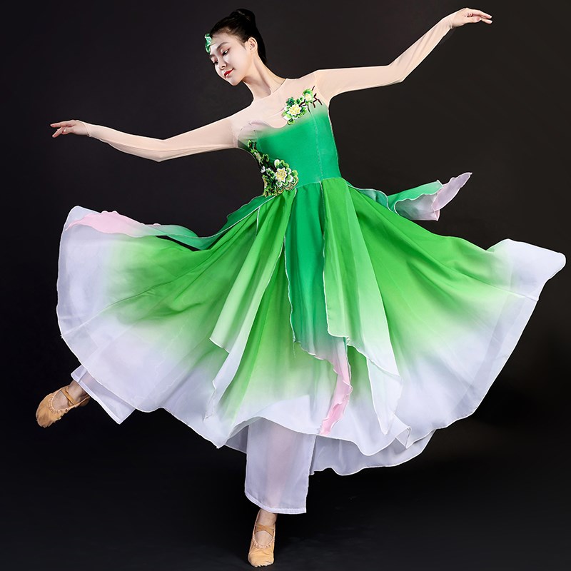 现货速发茉莉花古典舞演出服飘逸中国风大摆裙艺考套装扇子舞蹈服