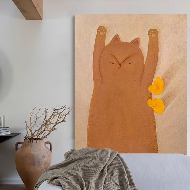 现货速发可爱猫咪动物系极简艺术品装饰画客厅卧室玄关落地挂画图片