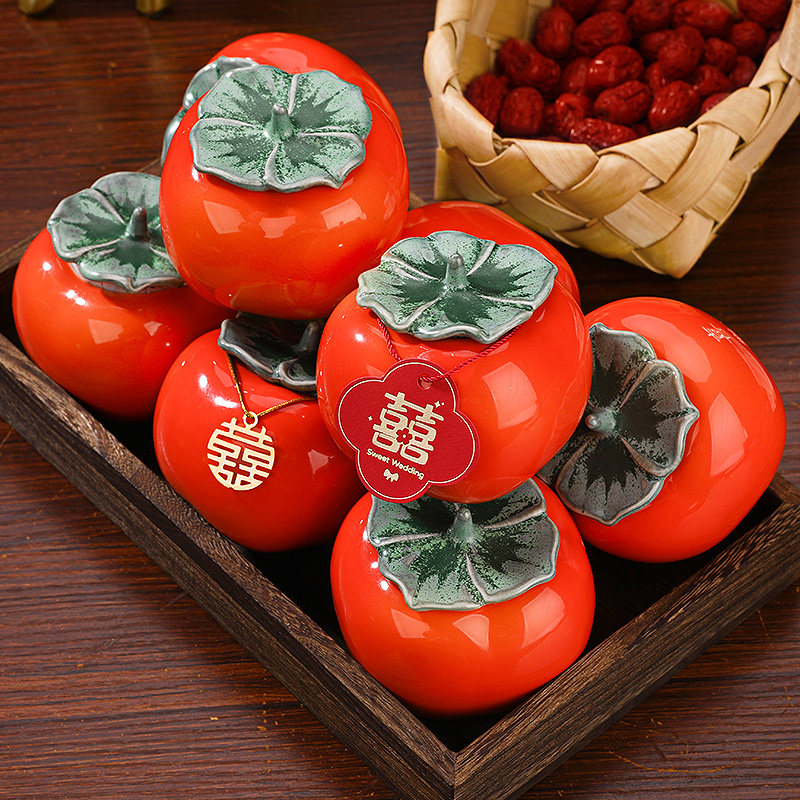 快速发货结婚柿子喜糖盒r柿柿如意喜糖罐婚礼伴手礼订婚糖果喜柿