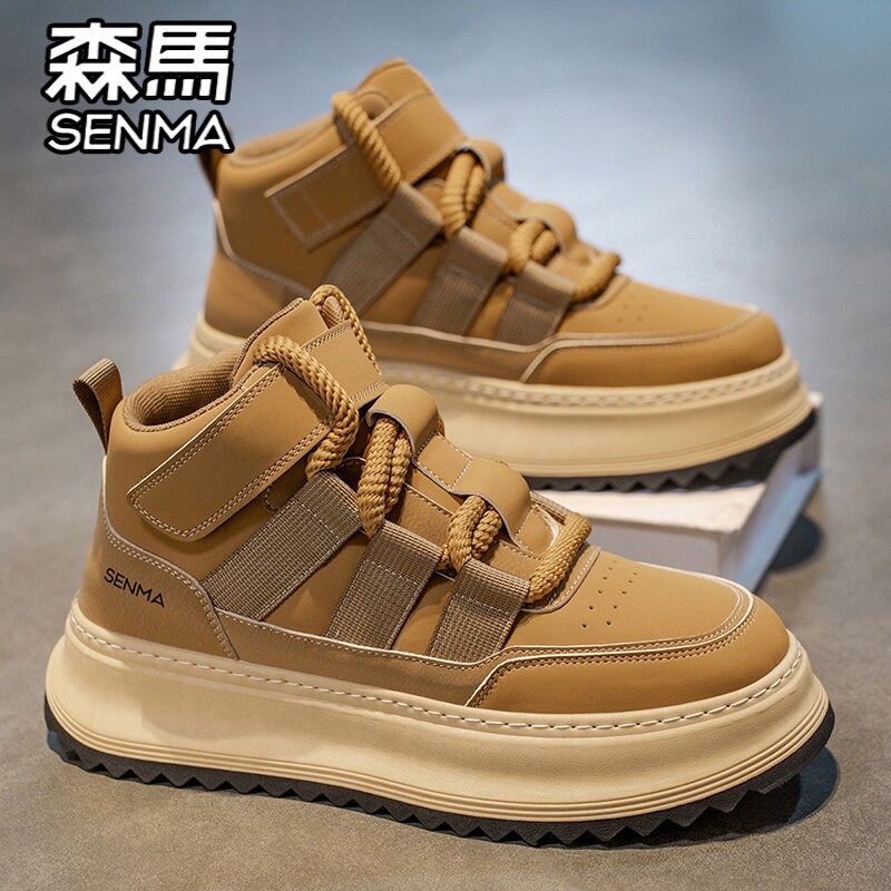 森马高帮男鞋春季百搭男士运动休闲魔术贴板鞋复古工装增高马丁靴