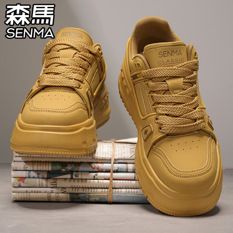 森马男鞋冬季百搭高级感男士麦色板鞋运动休闲小众设计感增高潮鞋