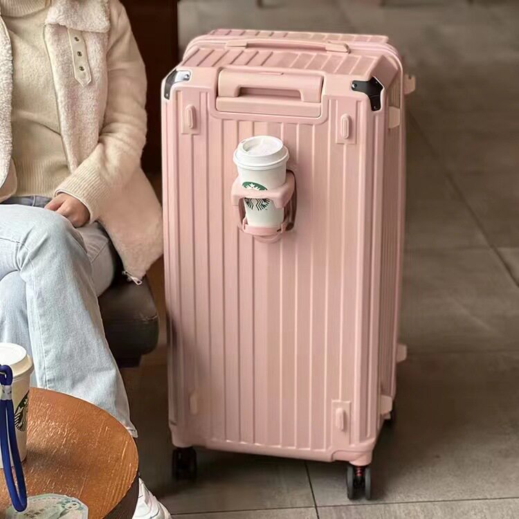 不莱玫加厚款带杯架行李箱学生大容量密码箱女小清新旅行拉杆箱