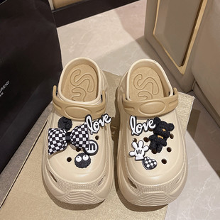 EVA防滑10cm踩屎感eva超厚底洞洞鞋女夏季沙滩包头拖鞋外穿增高