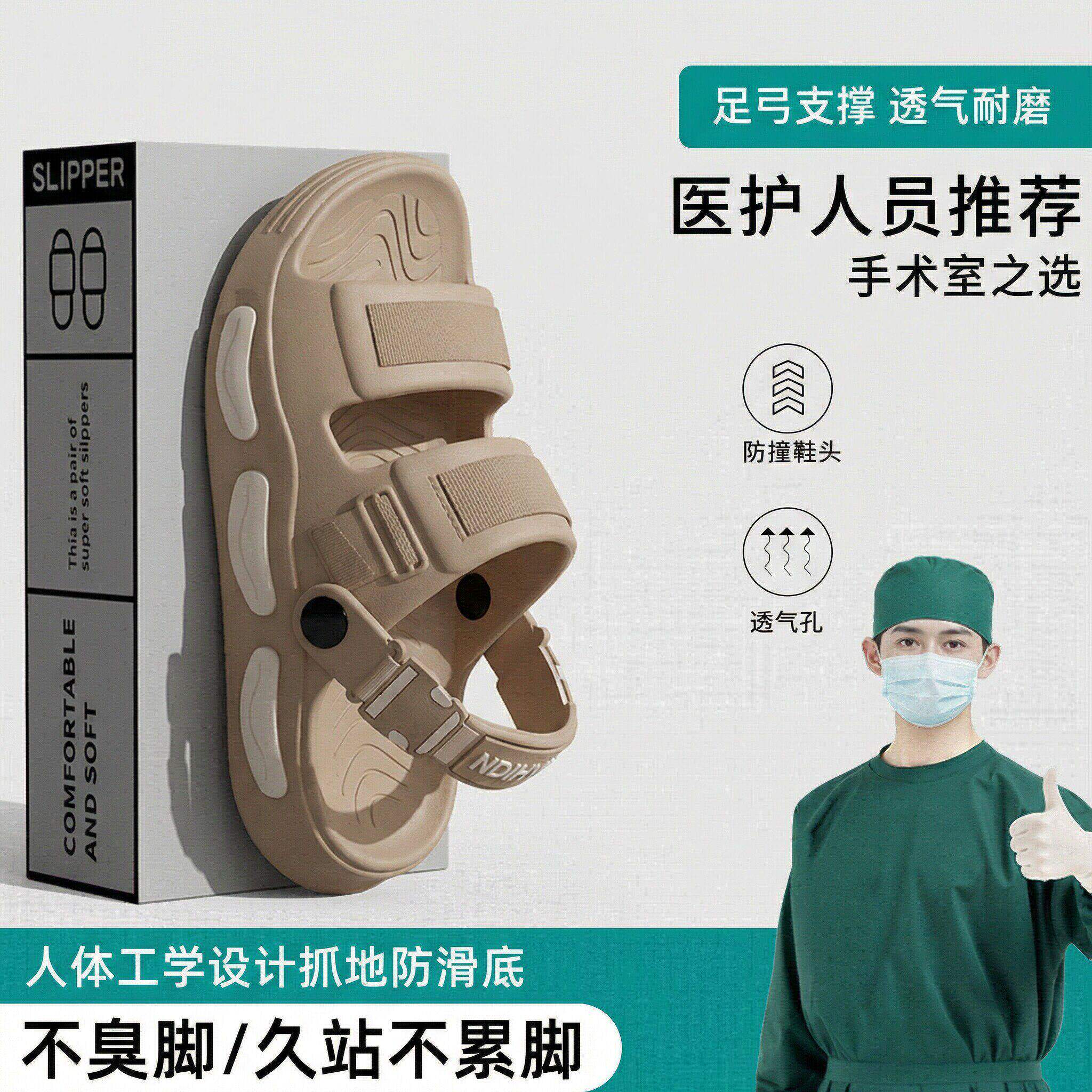 医用手术室拖鞋男款夏季外穿2026新款休闲防滑耐磨厚底两穿凉拖鞋