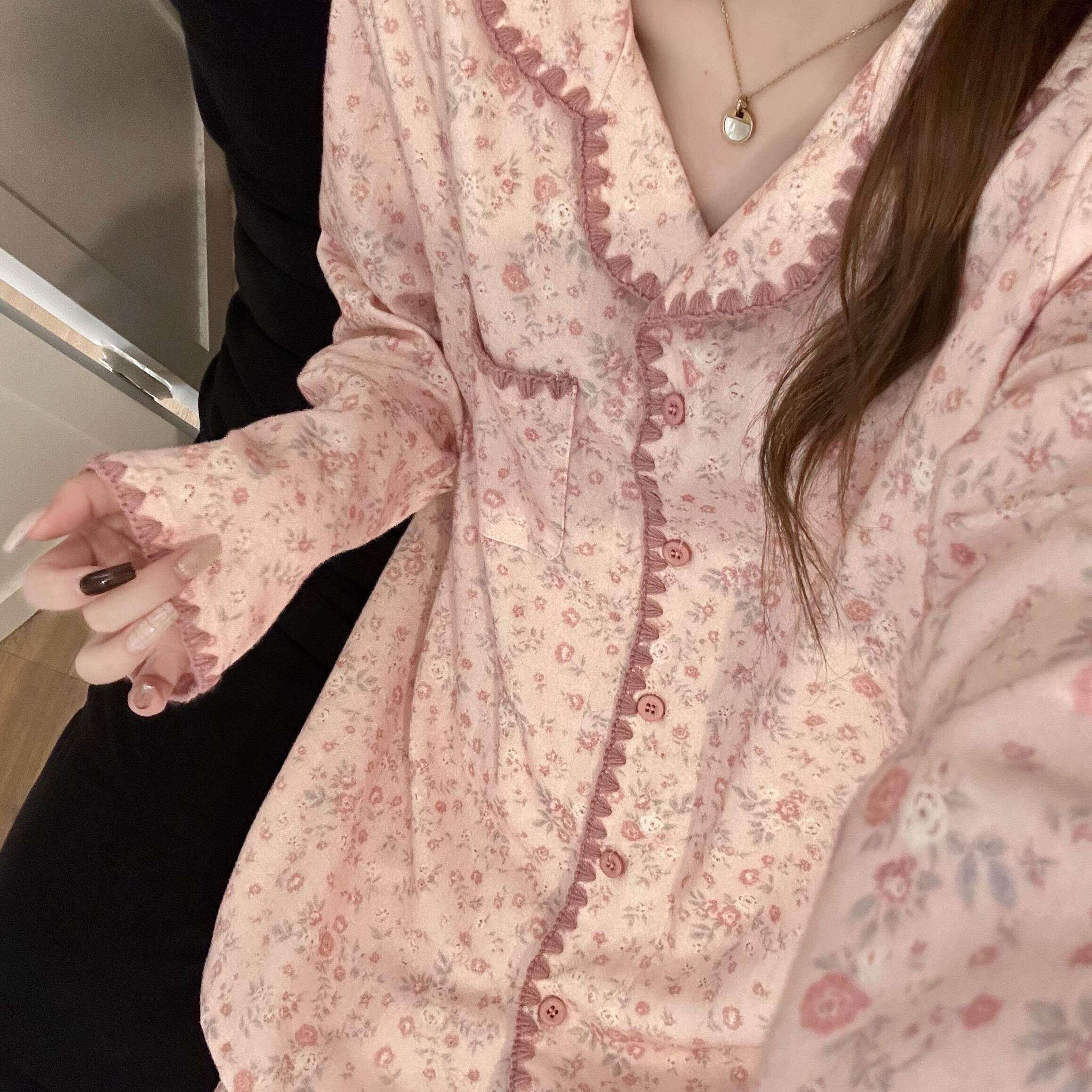 碎花睡衣女款两件套亲肤柔软春夏款韩系家居服长袖阔腿裤2026新款