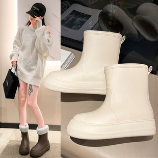 时尚冬天防寒保暖雨鞋女款加绒水鞋女士中筒雨靴防滑保暖耐磨防水