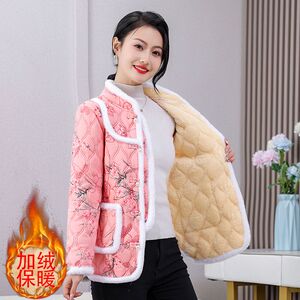 2024秋冬新款网红花棉袄新款棉袄上衣加绒加厚中老年复古盘扣棉衣