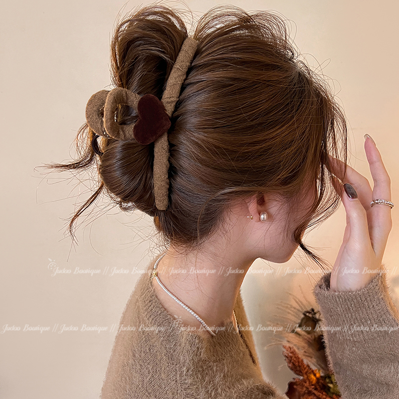 韩系植绒爱心抓夹发夹