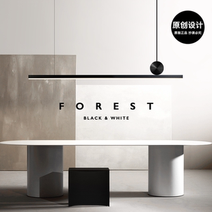 意式 极简餐厅吊灯现代简约高端设计师几何全铜创意黑色长条吧台灯