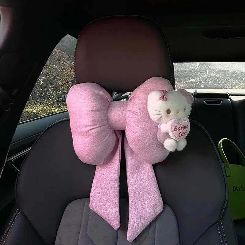 可爱蝴蝶结hellokitty汽车头枕车内座椅靠枕护颈枕车用车载枕头