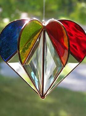 cMulti-sided Heart Colourful Decoration跨境合金爱心彩虹挂饰