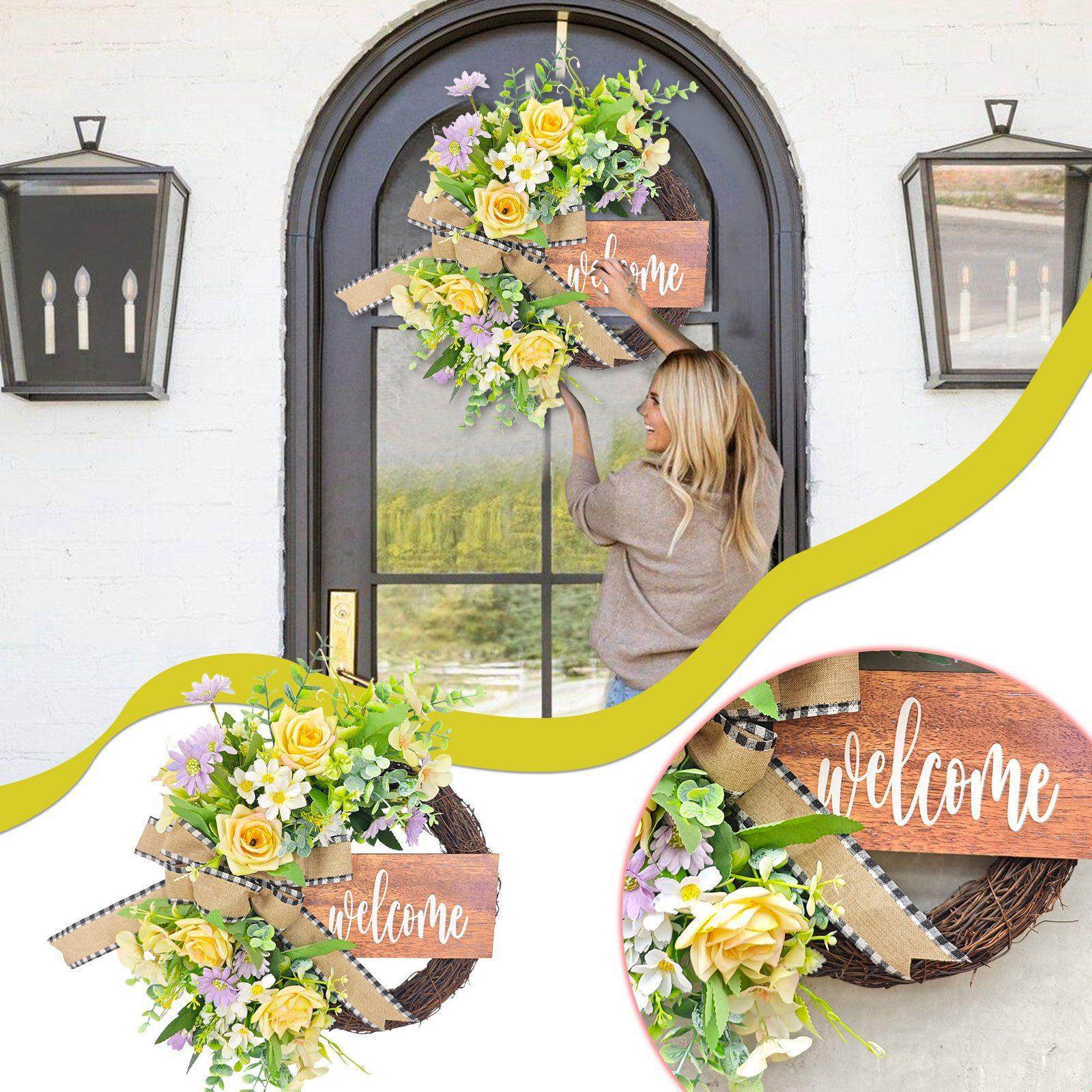 纵鸿Welcome春夏木牌装饰 跨境仿真月季花门挂蝴蝶结欢迎门牌门饰,节庆用品/礼品,装扮布置套餐,淘宝优惠券,粉丝福利购,淘宝优惠卷