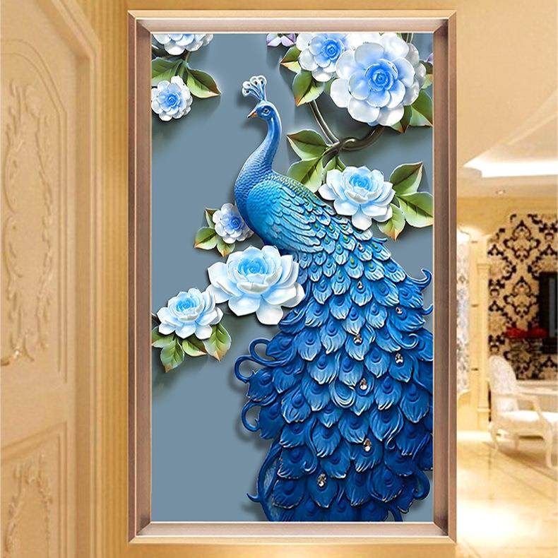 新款钻石画 新中式孔雀玄关 满钻十字绣 客厅钻石绣 厂家,居家布艺,钻石绣,淘宝优惠券,粉丝福利购,淘宝优惠卷