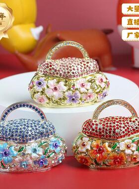 爆款金属七宝烧手工艺品中式珐琅首饰盒创意家居装饰花篮包小摆件