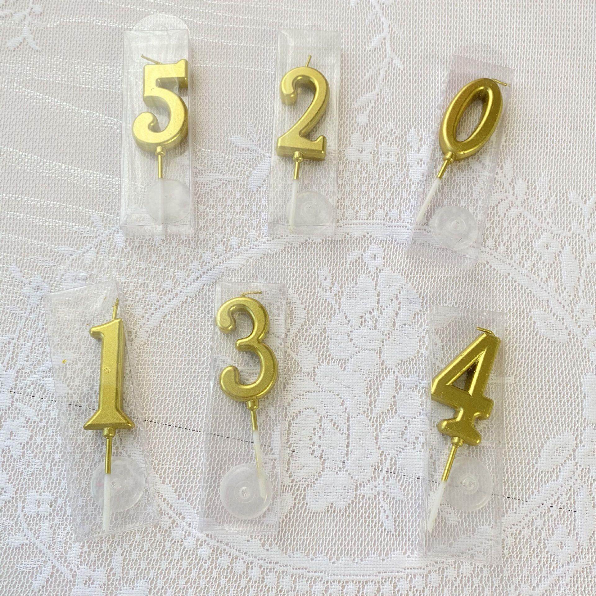 金色数字蜡烛0-9数字生日蜡烛蛋糕装饰插件镀金蜡烛PVC盒装