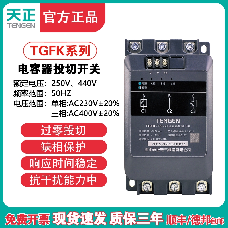 天正TGFK智能低压复合开关60A分补80A三相共补动态电X容器投切开