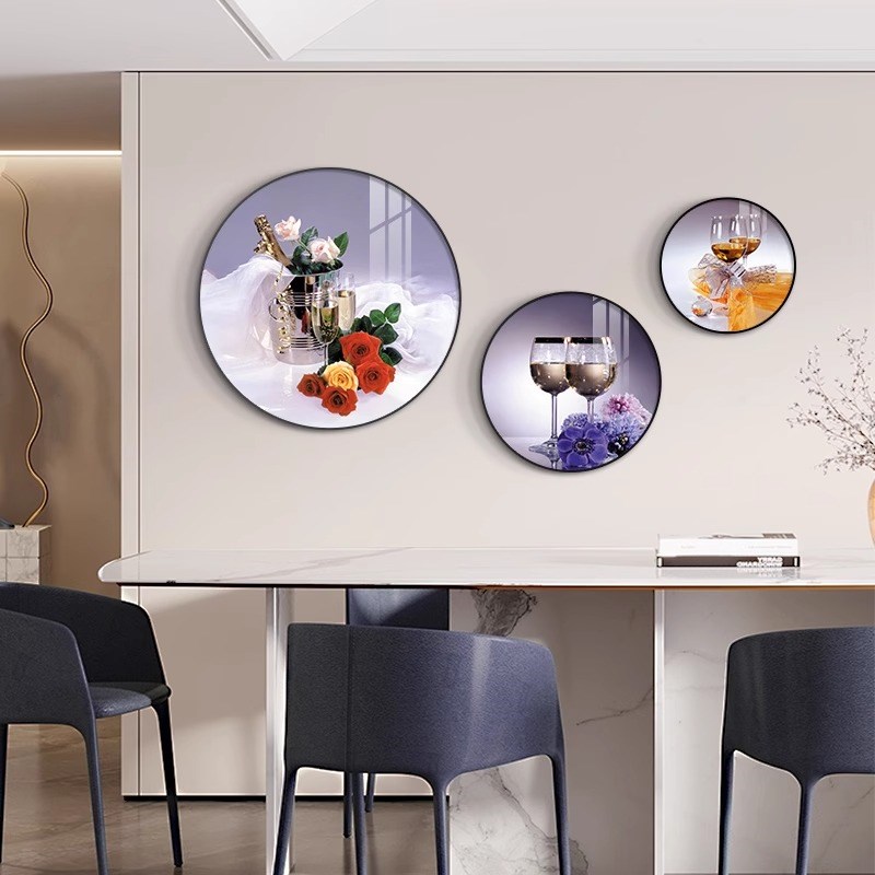 餐厅装饰画轻奢圆形组合创意酒杯挂画现代简N约客厅餐桌背景墙壁图片