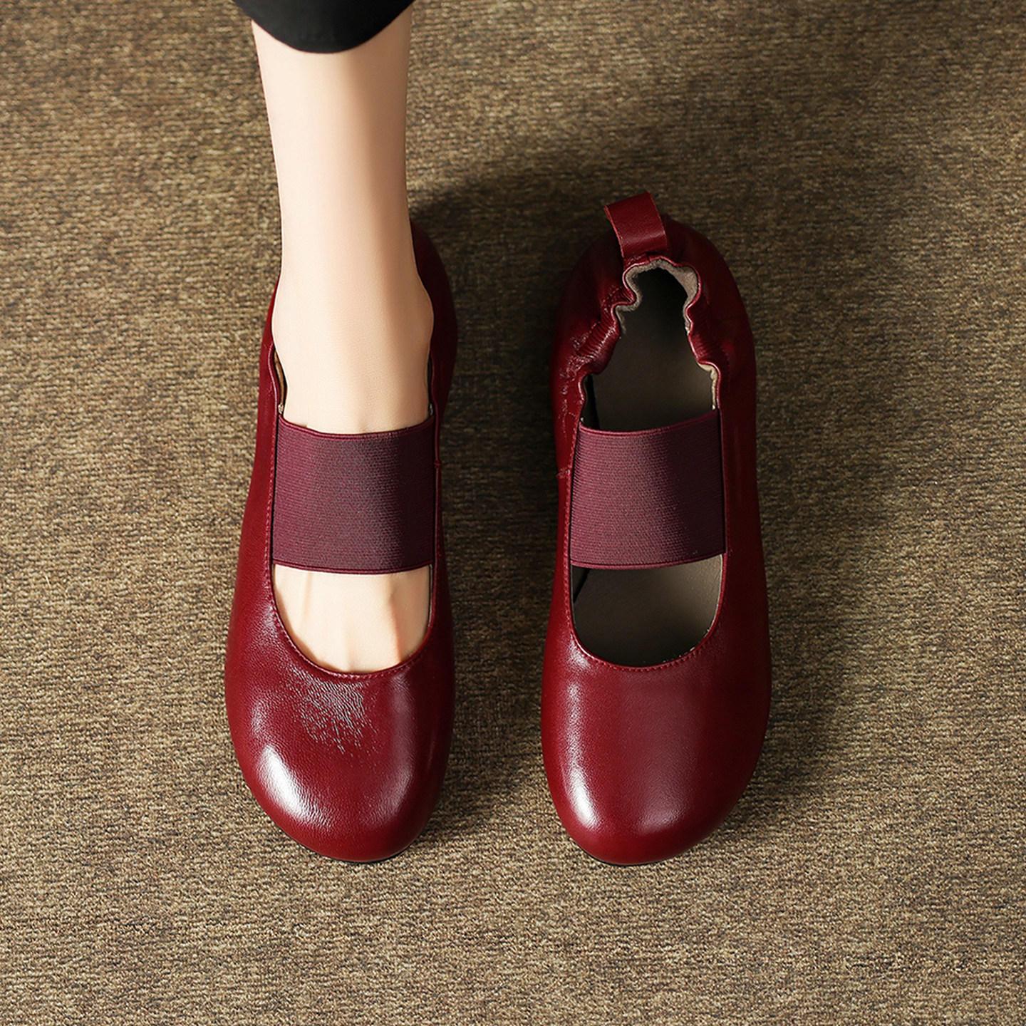 2026新款羊皮玛丽珍鞋女酒红色浅口一脚蹬芭蕾舞鞋百搭软平底单鞋,女鞋,玛丽珍鞋,淘宝优惠券,粉丝福利购,淘宝优惠卷