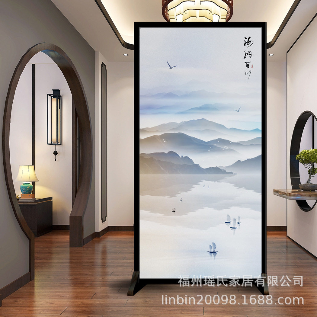布艺座屏家装办公装饰风水玄关隔断屏风新中式入户门小户型镂空