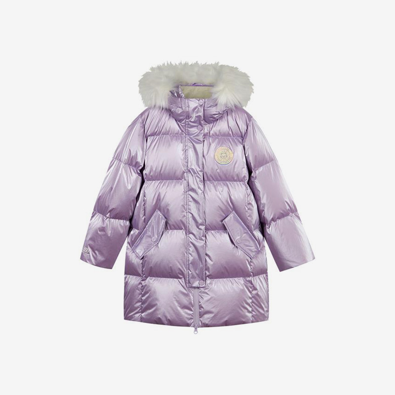 Skechers/斯凯奇正品当季新款女童休闲保暖中长款连帽羽绒服