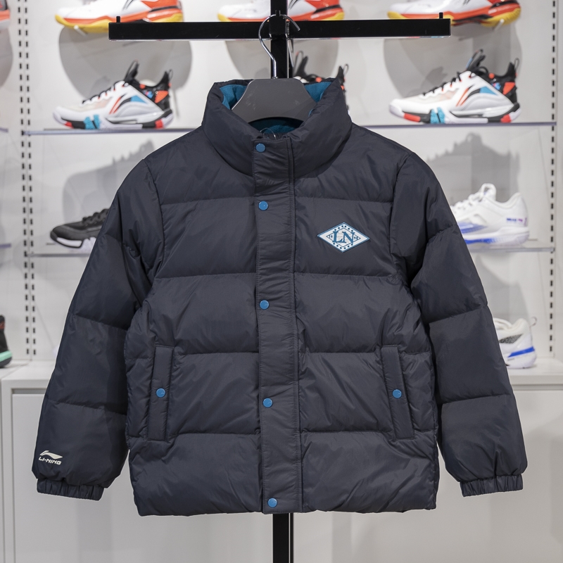 李宁正品运动生活系列男大童宽松立领保暖防风羽绒服YYMU045-4