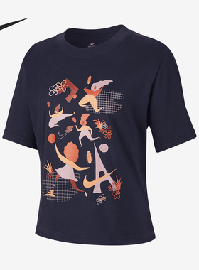 Nike/耐克正品2025女士圆领印花运动透气耐穿短袖DD9629-451