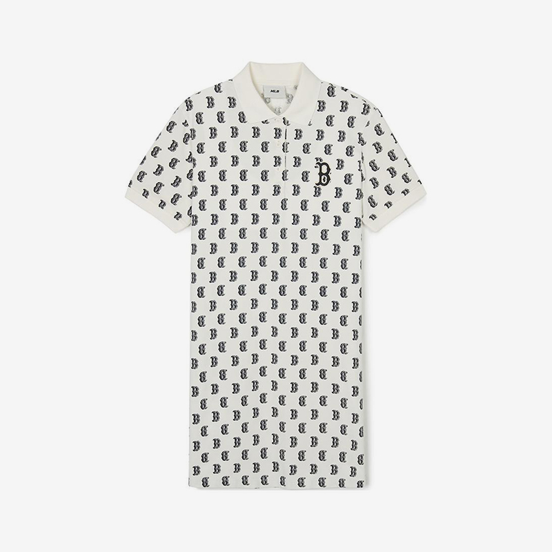 MLB正品Monogram系列女士运动POLO领短袖连衣裙3FOPM0143-43CRS