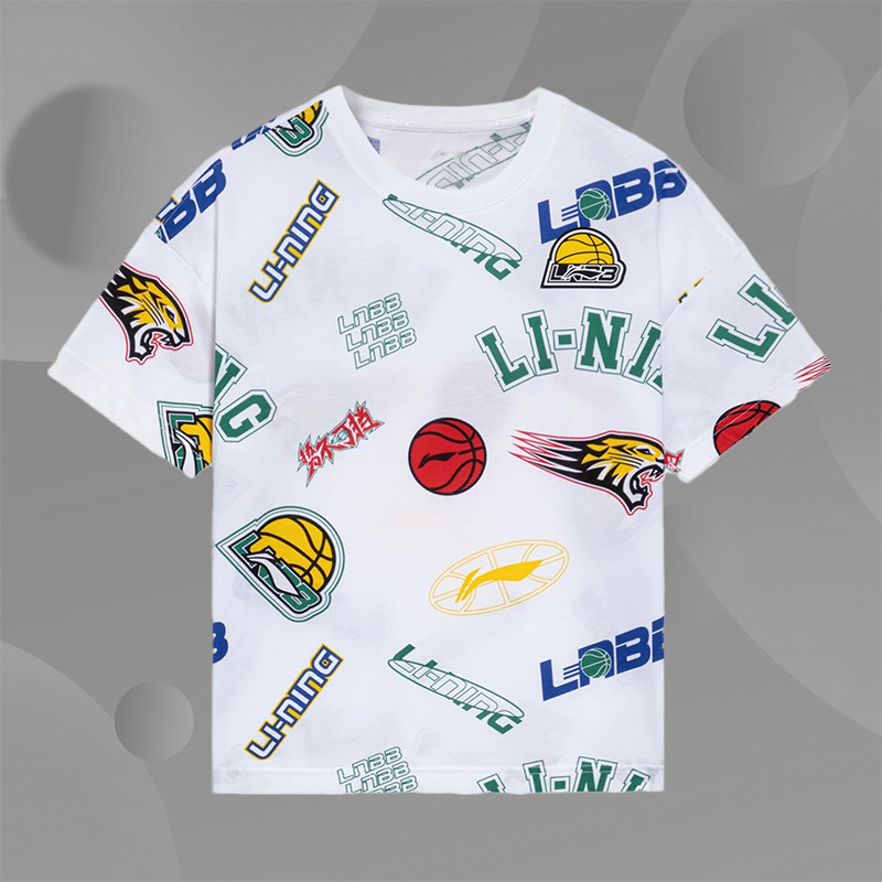 李宁儿童夏新款短袖T恤男大童篮球系列舒适圆领宽松运动服YHSS079