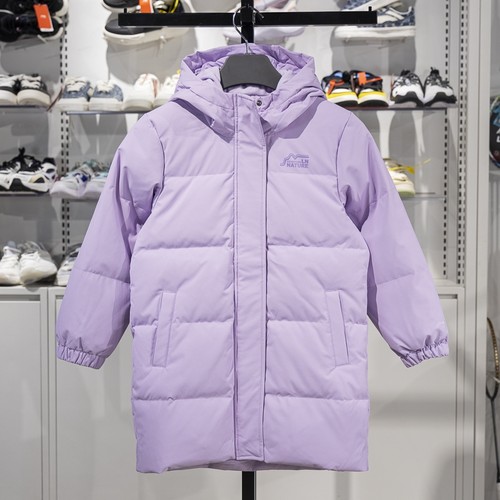 李宁正品户外系列女大童中长款宽松鸭绒保暖连帽羽绒服YYMU174-2