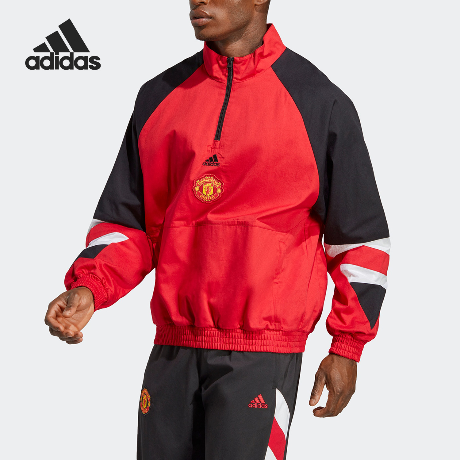 Adidas/阿迪达斯正品曼联足球休闲文化男子立领套头衫HT2000