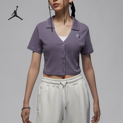 Nike/耐克正品Jordan女士针织翻领修身休闲短袖T恤HF6423-504